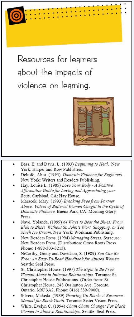 Resources for learners about the impacts of violence on learning.