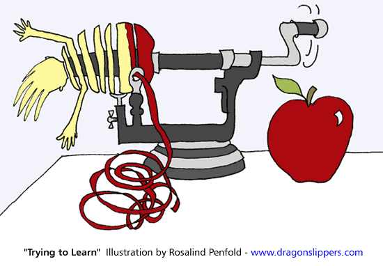 "Trying to Learn"  Illustration by Rosalind Penfold - www.dragonslippers.com